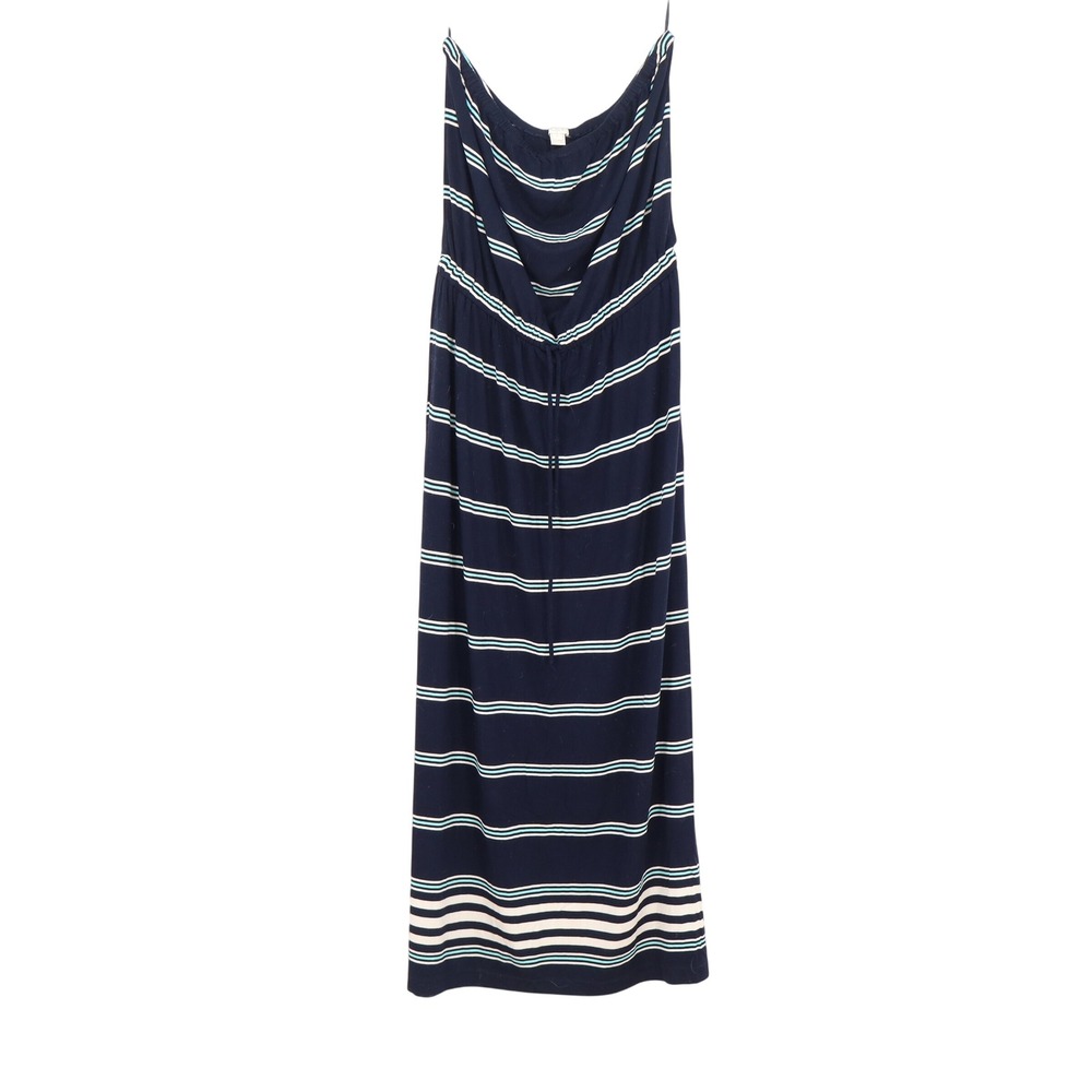 J.Crew Navy Blue Striped Strapless Maxi Dress Large Nautical Beach Summer